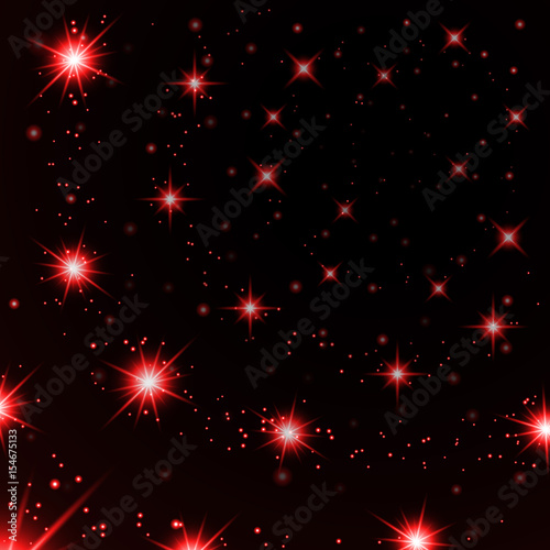 Red Stars Black Night Sky Background Abstract Bokeh Glowing Space