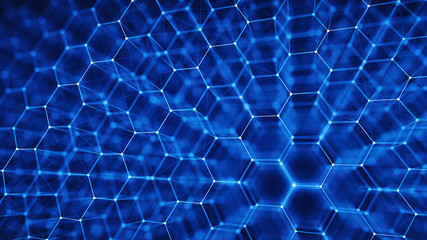 Wall Mural - Concept of Network, internet communication - 3d hexagonal grid background. 3d illustration