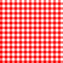 Vector. Seamless Coarse Red Checkered Vector Plaid Fabric Pattern Texture.Modified Stripes Consisting Of Crossed Horizontal And Vertical Lines Forming Squares.