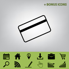 Wall Mural - Credit card symbol for download. Vector. Black icon at gray background with bonus icons at celery ones