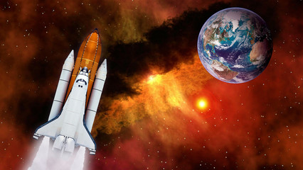Wall Mural - space shuttle spaceship launch spacecraft planet earth rocket ship mission universe. elements of thi