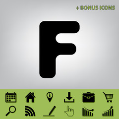 Poster - Letter F sign design template element. Vector. Black icon at gray background with bonus icons at celery ones