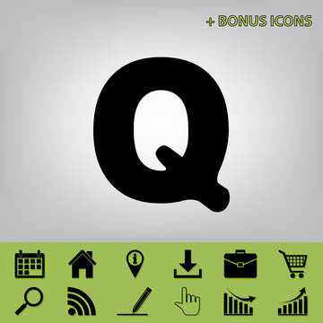 Letter Q sign design template element. Vector. Black icon at gray background with bonus icons at celery ones