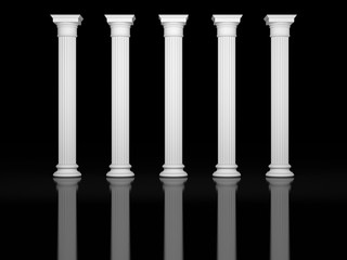 Colonnade of the classic columns in a dark space. 3D Render