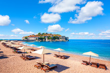 Wonderful Holiday In St. Stefan, Adriatic Sea, Sveti Stefan, Old Historical Town And Resort On The Island. Montenegro