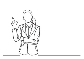 Poster - standing business woman pointing - continuous line drawing