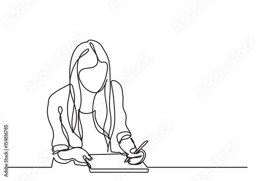 Fotomural student girl writing - continuous line drawing