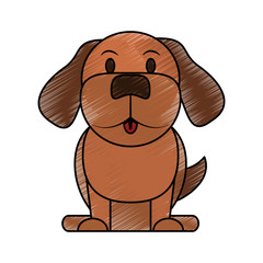 Sticker - color pencil cartoon front view dog animal sitting vector illustration