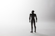 © Greg Brave - Male figurine silhouette standing in powerful pose looking up on white background with copy space. Conceptual image conveying concept of dreams, leadership and aspirations