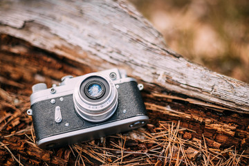 Wall Mural - Old Vintage Small-Format Rangefinder Camera, 1950-1960s.