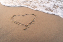 Heart Shape Hand Writing On  Sandy Beach
