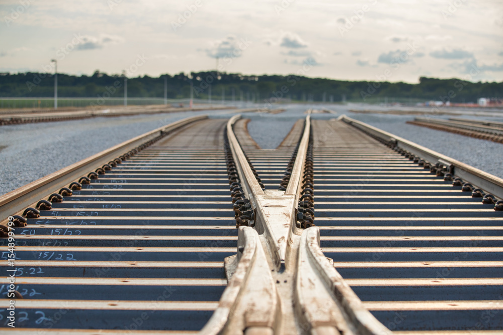 Trailing Crossover railroad crossover detail with sky Stock Photo | Adobe Stock