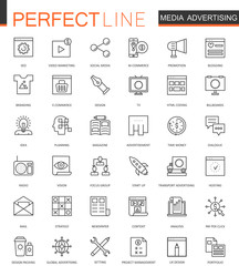 Poster - Media Advertising thin line web icons set. Outline stroke icons design.