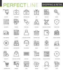 Aufkleber - Shopping and retail thin line web icons set. Online shopping Outline stroke icons design.
