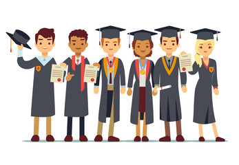 Wall Mural - Vector graduation concept with students, college graduate
