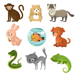Wall Mural - Cartoon cute home pets vector collection