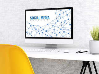 Poster - 3d Computer with words SOCIAL MEDIA.