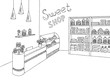 Sweet shop graphic black white interior sketch illustration vector
