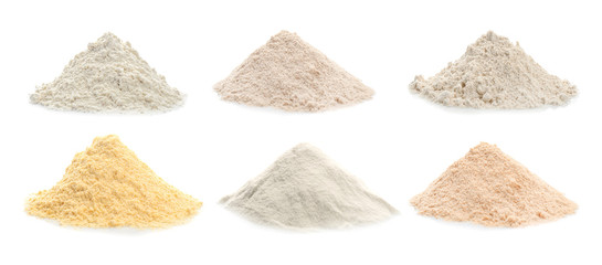 Wall Mural - Different kinds of flour on white background