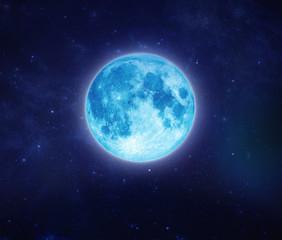beautiful blue moon on sky and star at night. outdoors at night. full lunar shine moonlight at night