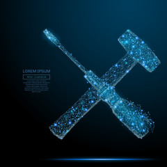 Fototapete - Abstract image of Screwdriver and hammer of a starry sky or space, consisting of points, lines, and shapes in the form of planets, stars and the universe. Vector business