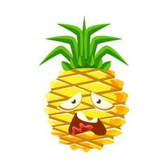 Wall Mural - Vexed pineapple face. Cute cartoon emoji character vector Illustration