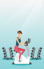 Sticker - Young woman riding stationary bicycle.