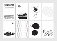 Had Made Vector Creative Fashion Glamour Hand Drawn Template Card Set. Vector Collection Of Black, White Textured Cards. Beautiful Posters With Geometric Shapes.Design For Valentine Day,journaling