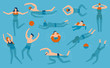 Flat design people are swimming in the swimming pool