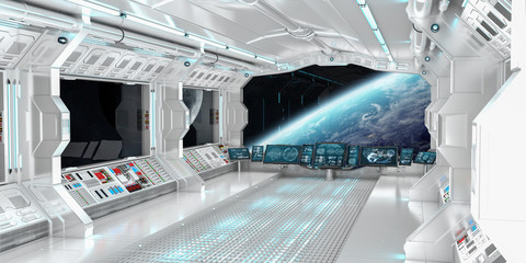 Poster - Spaceship interior with view on the planet Earth 3D rendering elements of this image furnished by NASA