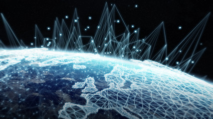 Aufkleber - Global network and datas exchanges over the planet Earth 3D rendering