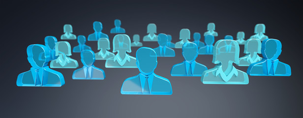 3D rendering group of icon blue people