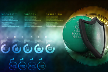 Poster - 3d illustration Security concept - shield 