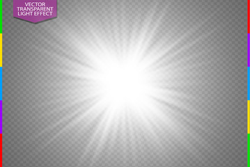Wall Mural - white glowing light burst explosion on transparent background. vector illustration light effect deco