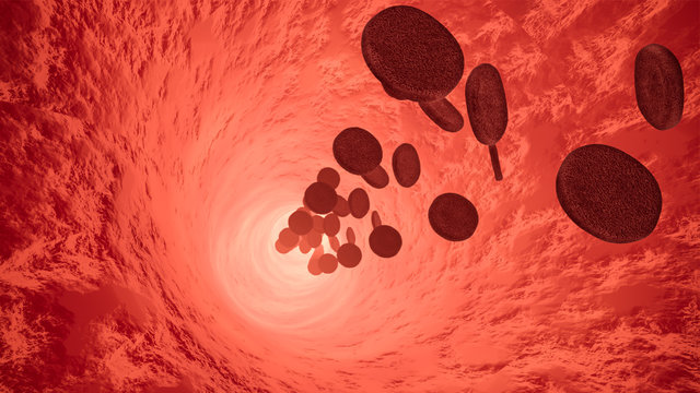 3D rendered illustration of red blood cells in human vein.