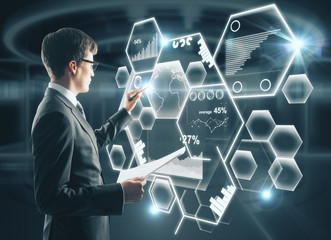 Poster - Man drawing on business screen