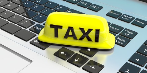 Wall Mural - Taxi sign on a computer keyboard. 3d illustration