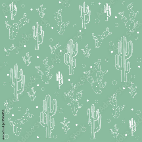 seamless-doodle-hand-drawn-cactus-pattern-over-green-background