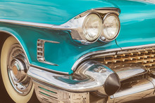 Front Of A Blue Classic American Car