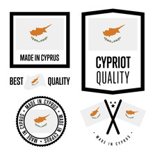 Cyprus Quality Isolated Label Set For Goods. Exporting Stamp With Cypriot Flag, Nation Manufacturer Certificate Element, Country Product Vector Emblem. Made In Cyprus Badge Collection.