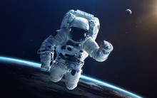 Astronaut In Deep Space. Elements Of This Image Furnished By NASA
