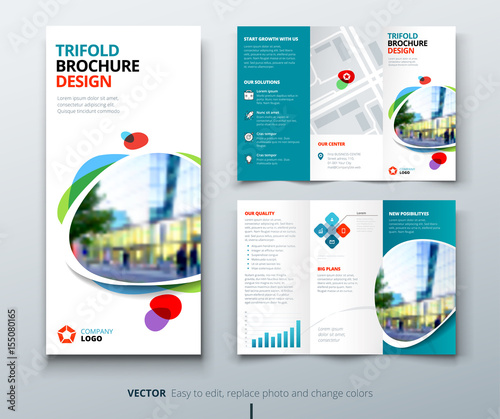 Business Tri Fold Brochure Design Teal Orange Corporate Business Template For Tri Fold Flyer Layout With Modern Square Photo And Abstract Background Creative Concept 3 Folded Flyer Or Brochure Buy This