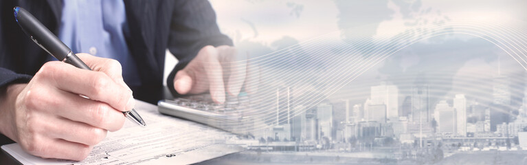 Aufkleber - Accountant hands with calculator