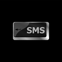 Poster - Marketing concept. computer keyboard with word SMS word on enter button background