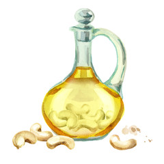 Poster - Jug with cashew oil. Watercolor