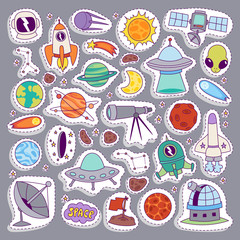 Wall Mural - Astronomy icons stickers vector set.