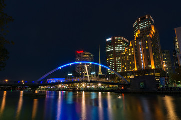 Sticker - Melbourne river view with pedestrian bridge at night