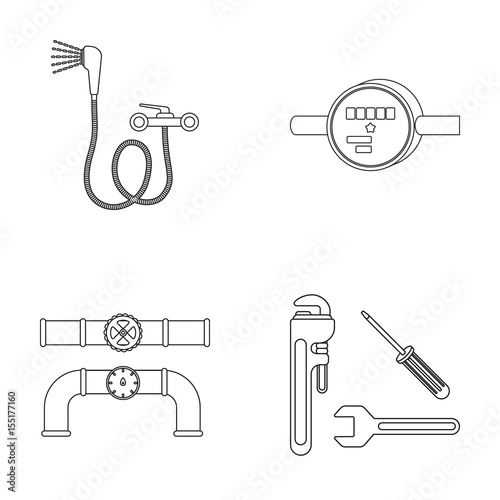 Shower Faucet Water Meter And Other Equipment Plumbing Set Collection Icons In Outline Style Vector Symbol Stock Illustration Web Buy This Stock Vector And Explore Similar Vectors At Adobe Stock Adobe