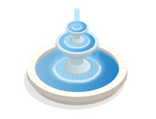 Beautiful Three-level Round Fountain. A Zone Of Rest And Relaxation. Flat Vector Isometric On White Background
