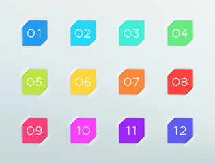 Poster - number bullet points in square vector frames 1 to 12